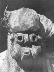 Comic mask from the Lughulu Masquerade in the Isu-Item Igbo community (Item Tribe), photographed by G.I. Jones in the 1930s. Published in African Arts (Vol. 6, No. 4, Summer 1973).